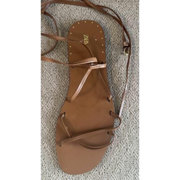 Zara Women’s Brown Leather Flat Strap Gladiator Sandals Bohemian Size 9 - Picture 3 of 6